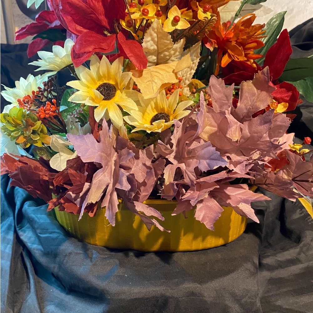 Autumn Floral Arrangement in Yellow Vase